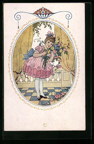 Künstler-AK Kränzle: Hübsches Mädchen mit Blumen zum Namenstage