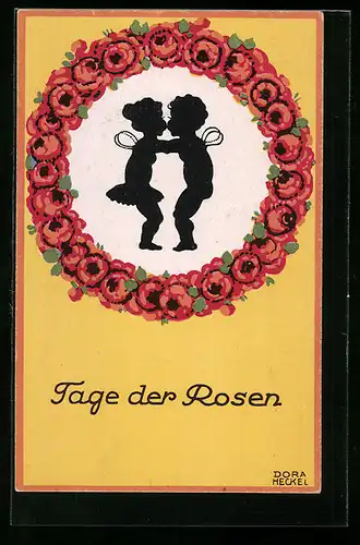 Künstler-AK Dora Heckel: Tage der Rosen, Elfen umarmen sich