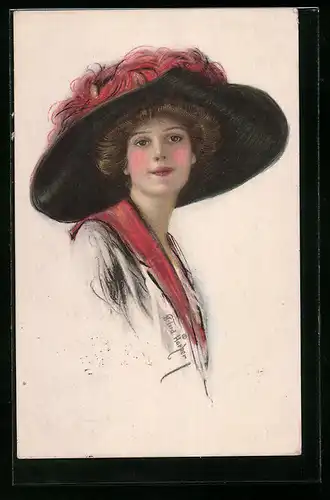 Künstler-AK R. Ford Harper: Junge Dame mit elegantem Hut