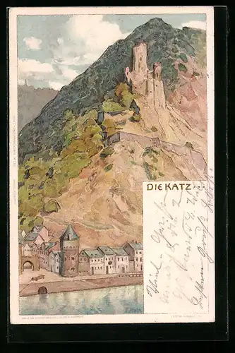 Künstler-AK Franz Hein: St. Gorashausen, Burgruine Die Katz