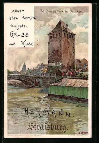 Künstler-AK Franz Xaver Hoch: Strassburg, Bei den gedeckten Brücken