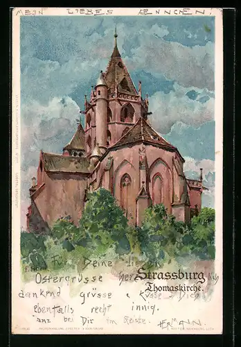 Künstler-AK Franz Xaver Hoch: Strassburg, Blick auf die Thomaskirche