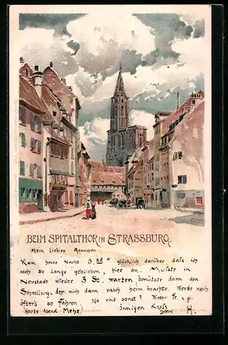 Künstler-AK Franz Xaver Hoch: Strassburg, Blick zum Spitalthor