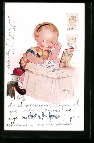 Künstler-AK Beatrice Mallet: Mädchen schreibt einen Liebesbrief