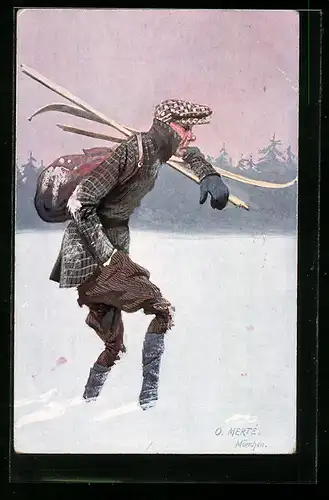 Künstler-AK O. Merte: Mann im Schnee