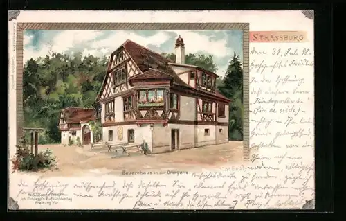 Lithographie Strassburg, Bauernhaus in der Orangerie