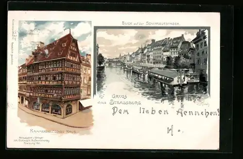 Lithographie Strassburg, Schiffleutstaden, Kammerzellsches Haus