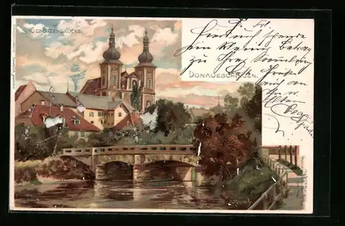 Künstler-AK Carl Münch: Donaueschingen, Partie an der Schützenbrücke