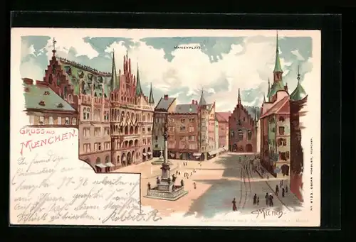 Künstler-AK Carl Münch: München, Marienplatz