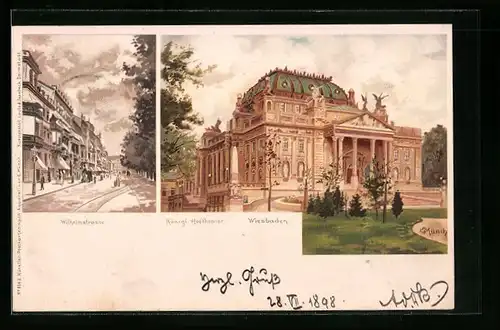 Künstler-AK Carl Münch: Wiesbaden, Königl. Hoftheater, Wilhelmstrasse