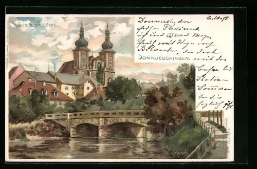 Künstler-AK Carl Münch: Donaueschingen, Partie an der Schützenbrücke