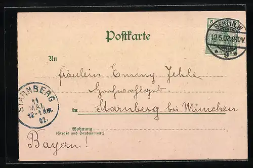 Lithographie Berlin, Börse, Burgstrasse und die Friedrichsbrücke, Pferdebahn