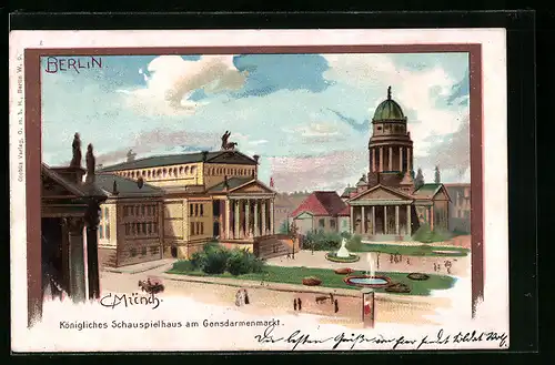 Künstler-Lithographie Carl Münch: Berlin, Königl. Schauspielhaus am Gendarmenmarkt