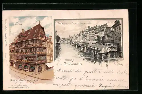 Lithographie Strassburg, Schiffleutstaden, Kammerzellsches Haus
