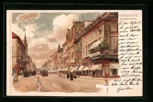 Künstler-AK Carl Münch: Karlsruhe, Blick in die Kaiserstrasse