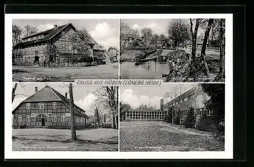 AK Müden, Gasthof zur Post, Gasthaus zum Bauernhaus, Jugendherberge, Idyll an der Oertze