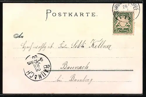 Lithographie Schüttersmühle, Gebäudepartien mit Anwohnern