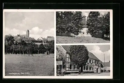 AK Hartegasse, Gasthof Anton Tix, Teilansicht mit Kirche