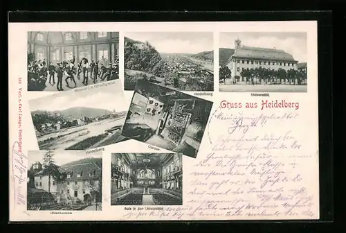 AK Heidelberg, Hirschgasse, Mensur, Carcer, Aula in der Universität