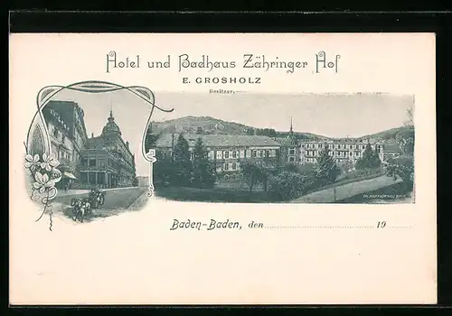 AK Baden-Baden, Hotel und Badhaus Zähringer Hof