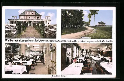 AK Langenbernsdorf bei Werdau, Gasthof Waldkurheim mit Garten und Strasse