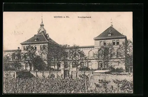 AK Worms a. Rh., Blick auf das Krankenhaus