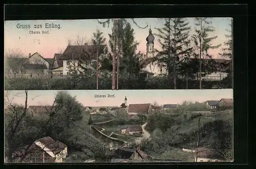 AK Ettling, Ortsansicht Oberes Dorf und Unteres Dorf