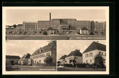 AK Fürth i. B., Nottelbergstrasse und Städt. Krankenhaus