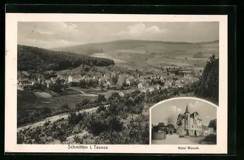 AK Schmitten / Taunus, Hotel Wenzel und Ortspanorama