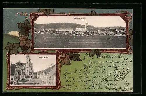 AK Ottobeuren, Marktplatz mit Kirche, Totalansicht der Ortschaft