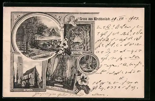 AK Kirchhaslach, Ansicht der Kirche und Gnaden-Altar