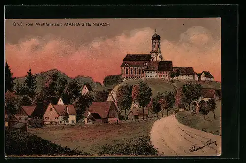 Künstler-AK Maria Steinbach, Ortsansicht mit Kirche