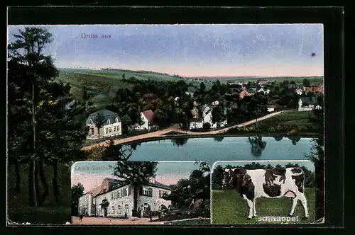 AK Kuhschnappel, Lahl`s Gasthof und Ortsansicht