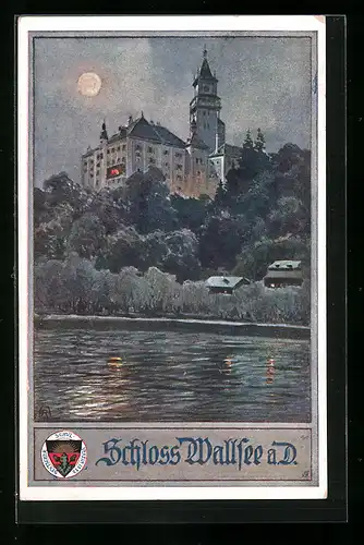 Künstler-AK Deutscher Schulverein Nr. 442: Schloss Wallsee, Ansicht vom Donauufer aus