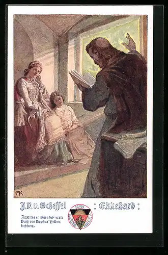 Künstler-AK Deutscher Schulverein Nr. 493: J.V. Scheffel, Ekkehard, Damen am Fenster während einer Lesung