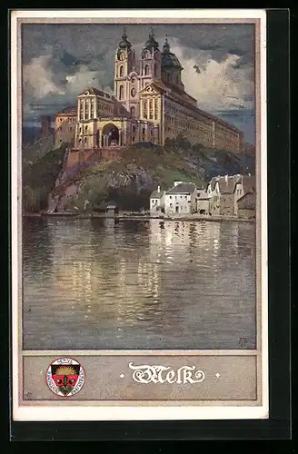 AK Deutscher Schulverein Nr.163: Melk, Blick auf den Ort übers Wasser