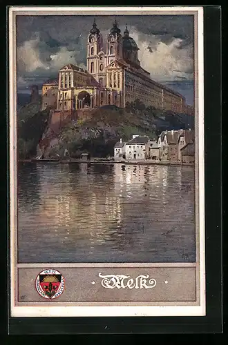 AK Deutscher Schulverein Nr.163: Melk, Blick auf den Ort übers Wasser