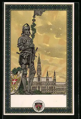 AK Deutscher Schulverein Nr. 185: Ritterstandbild mit Wappen