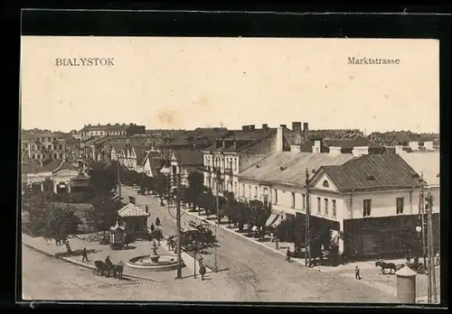 AK Bialystok, Die Marktstrasse von oben gesehen