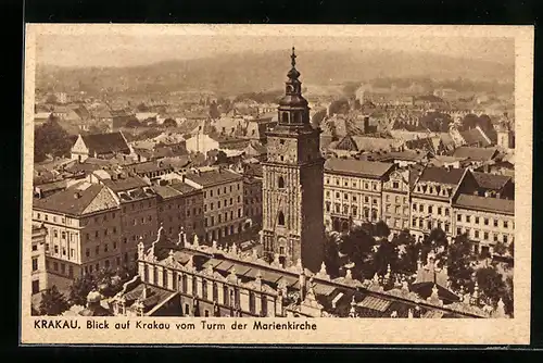 AK Krakau-Krakow, Blick vom Turm d. Marienkirche auf den Ort