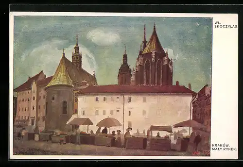 Künstler-AK Krakau-Krakow, petit marché à Cracovie