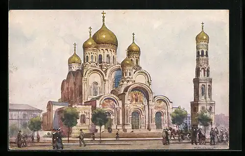Künstler-AK Warschau-Warszawa, Cerkiew na Placu Saskim