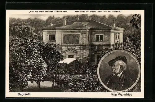 AK Bayreuth, Villa Wahnfried, Portrait von Rcihard Wagner