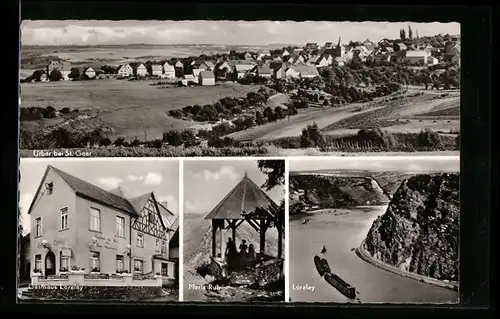 AK Urbar, Gasthaus-Pension Loreley von August Muders, Maria Ruh, Loreley, Ortsansicht