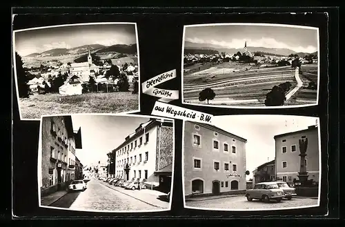 AK Wegscheid /B.-W., Gasthof zum Bayrischen Wald mit Brunnen, Strassenpartie, Ortspartie