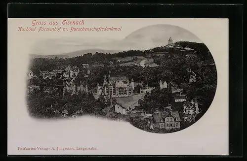 AK Eisenach, Kurhotel Fürstenhof mit Burschenschaftsdenkmal