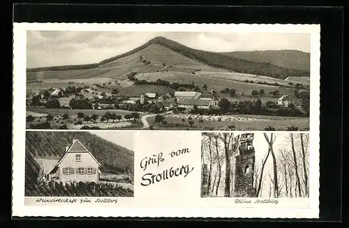 AK Stollberg /Steigerwald, Gasthaus zum Stollberg, Ruine Stollburg, Teilansicht