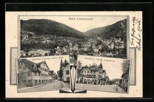 AK Bad Liebenzell, Gasthof zur Sonne, altes Haus und Logierhaus, Ortspanorama