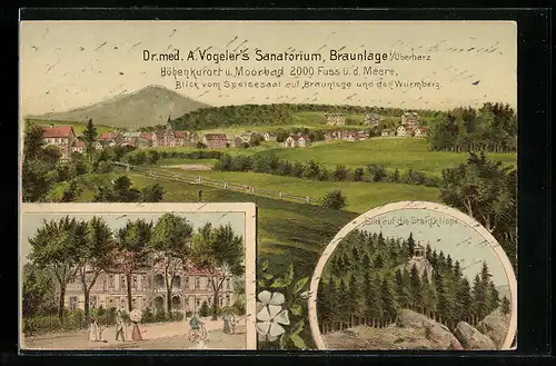 AK Braunlage /Oberharz, Dr. med. A. Vogeler`s Sanatorium, Blick vom Speisesaal auf Braunlage und den Wurmberg