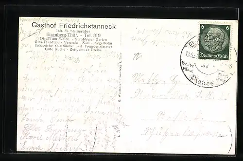 AK Eisenberg-Thür., Gasthof Friedrichstanneck, Garten, Teilansicht